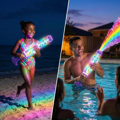 Evening outdoor water play with LED blaster