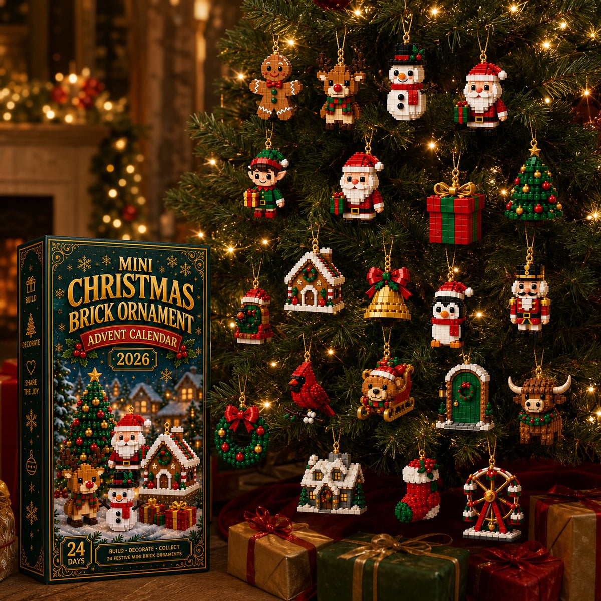 Mini brick ornament Christmas tree display